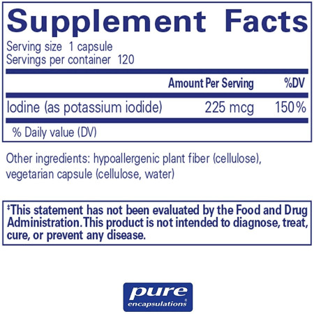 Йод (йодид калия), Iodine (potassium iodide), Pure Encapsulations, 120 капсул