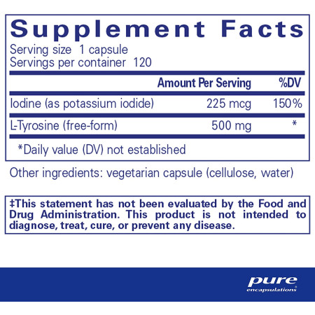 Йод и тирозин, Iodine & Tyrosine, Pure Encapsulations, 120 капсул