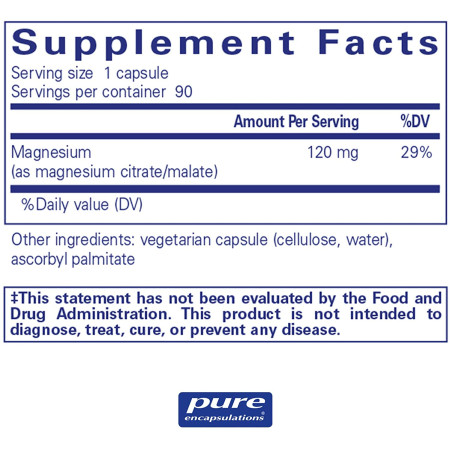 Магній цитрат/малат, Magnesium (citrate/malate), Pure Encapsulations, 90 капсул