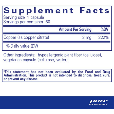 Мідь (цитрат), Copper (citrate), Pure Encapsulations, 60 капсул