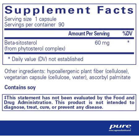 Бета-ситостерол, Beta-Sitosterol, Pure Encapsulations, 90 капсул