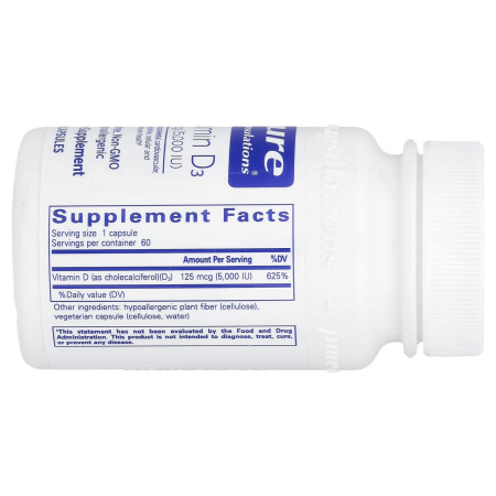 Вітамін D3, Vitamin D3, Pure Encapsulations, 125 мкг (5000 МО), 60 капсул