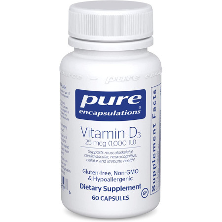 Вітамін D3, Vitamin D3, Pure Encapsulations, 25 мкг (1000 МО), 60 капсул