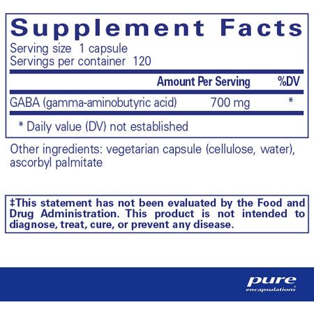 ГАМК, GABA, Pure Encapsulations, 700 мг, 120 капсул