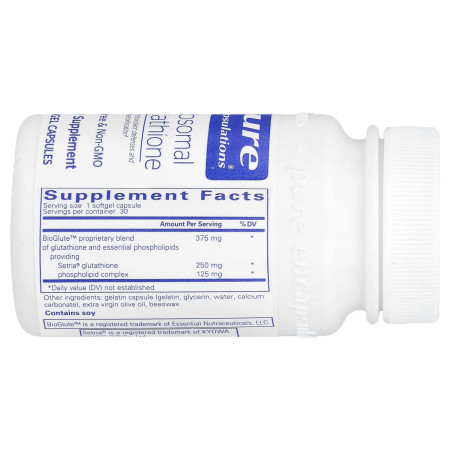 Глутатіон ліпосомальний, Liposomal Glutathione, Pure Encapsulations, 375 мг, 30 капсул