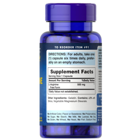 L-аргінін, L-Arginine, Puritan's Pride, 500 мг, 100 капсул
