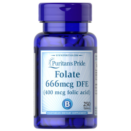 Фолат, Folate, Puritan's Pride, 666 мкг DFE (400 мкг фолієвої кислоти), 250 таблеток