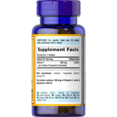 Вітамін Е, Vitamin E, Puritan's Pride, 180 мг (400 МО), 100 гелевих капсул
