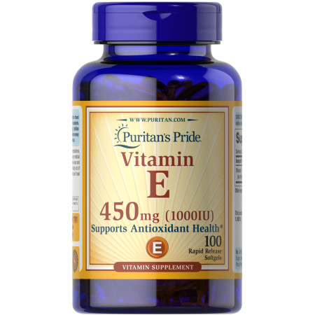 Вітамін Е, Vitamin E, Puritan's Pride, 450 мг (1000 МО), 100 гелевих капсул