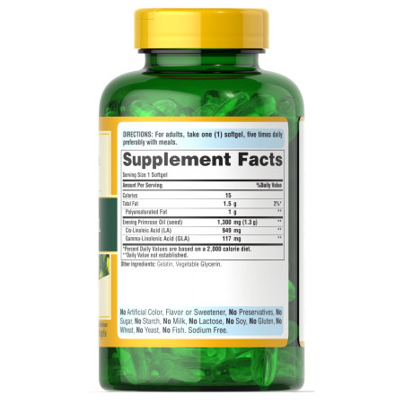 Олія вечірньої примули з ГЛК, Evening Primrose Oil, Puritan's Pride, 1300 мг, 120 гелевих капсул