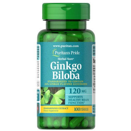 Гінкго білоба, Ginkgo Biloba, Puritan's Pride, стандартизований екстракт, 120 мг, 100 капсул