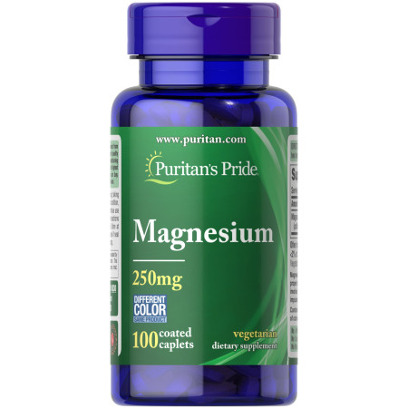 Магний, Magnesium, Puritan's Pride, 250 мг, 100 каплет