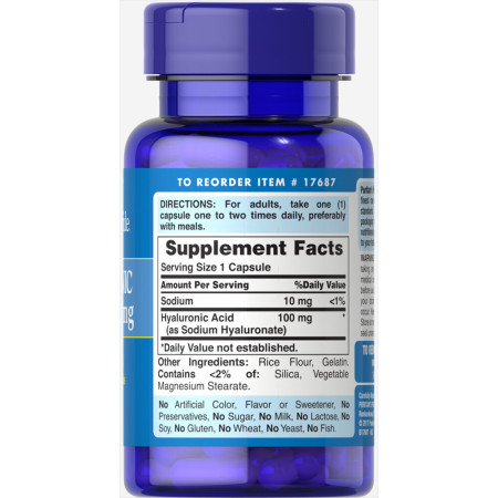 Гіалуронова кислота, Hyaluronic Acid, Puritan's Pride, 100 мг, 30 капсул