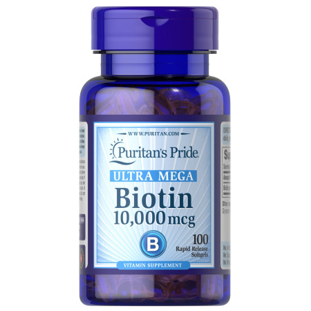 Біотин, Biotin, Puritan's Pride, 10 000 мкг, 100 гелевих капсул