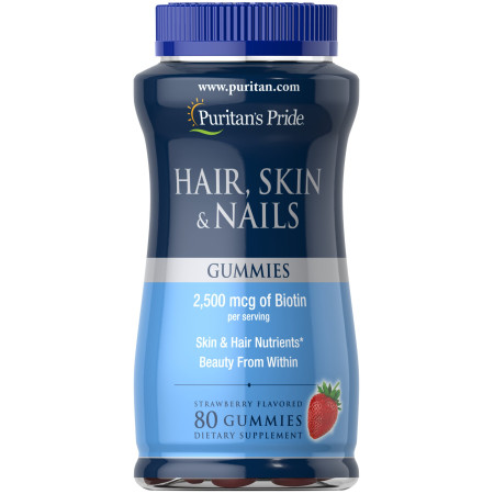 Підтримка шкіри, волосся та нігтів, Hair, Skin & Nails, Puritan's Pride, зі смаком полуниці, 80 жувальних цукерок