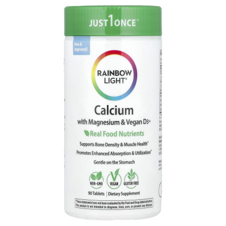 Кальцій з магнієм та вітаміном D3+, Calcium With Magnesium & Vitamin D3+, Rainbow Light, 90 таблеток