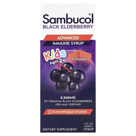 Черная бузина, Black Elderberry, Sambucol, сироп для детей от 2 лет и старше, со вкусом ягод, 120 мл