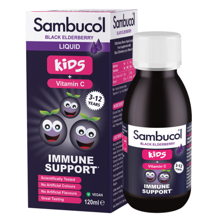 Чорна бузина + Вітамін С, Black Elderberry Liquid, Sambucol, сироп для дітей віком від 3 до 12 років, 120 мл