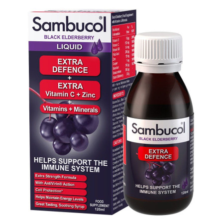 Чорна бузина + Вітамін С + Цинк, Black Elderberry, Extra Defence, Sambucol, додаткова сила з вітамінами та мінералами, сироп, 120 мл