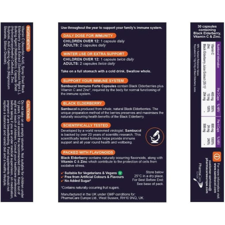 Чорна бузина + Вітамін С + Цинк, Black Elderberry Capsules, Immuno Forte, Sambucol, підтримка імунітету, 30 капсул