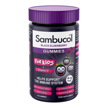 Чорна бузина + Вітамін С, Black Elderberry Gummies, Sambucol, для дітей від 4 до 12 років, 30 жувальних цукерок