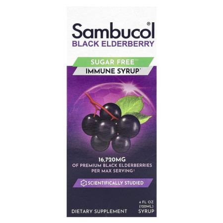 Чорна бузина, Black Elderberry Syrup, Sambucol, для імунітету, без цукру, сироп, 120 мл