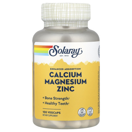 Кальцій, магній і цинк, Calcium, Magnesium, Zinc, Solaray, 100 веганських капсул