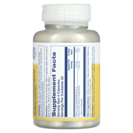Кальцій цитрат з вітаміном D3, Calcium Citrate with Vitamin D-3, Solaray, 1000 мг, 90 капсул