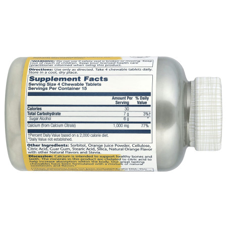 Кальция цитрат, Calcium Citrate, Solaray, 1000 мг, со вкусом апельсина, 60 жевательных таблеток