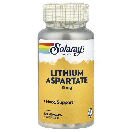 Литий, Lithium Aspartate, Solaray, 5 мг, 100 веганских капсул