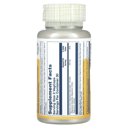 Магний аспоротат, Magnesium Asporotate, Solaray, 400 мг, 60 веганских капсул