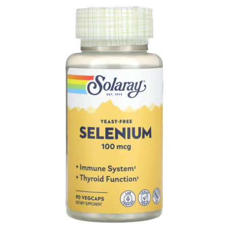 Селен, Selenium, Solaray, 100 мкг, без дріжджів, 90 веганських капсул