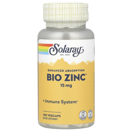 Цинк, Bio Zinc™, Solaray, 15 мг, 100 веганських капсул