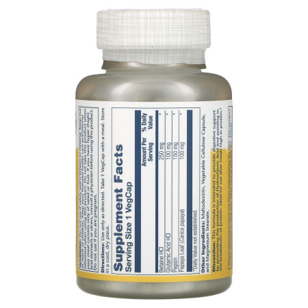 Бетаин HCl + пепсин, High Potency Betaine HCl with Pepsin, Solaray, 230 мг, 180 вегетарианских капсул