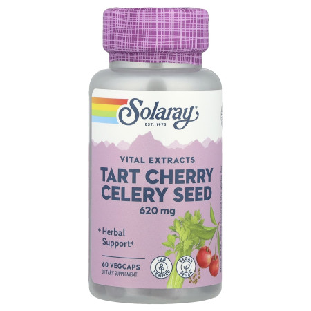 Екстракт вишні і насіння селери, Tart Cherry Celery Seed, Solaray, 620 мг, 60 вегетаріанських капсул