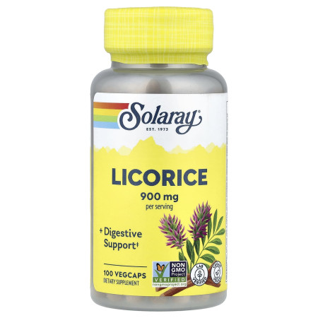 Солодка, Licorice, Solaray, 900 мг, 100 вегетаріанських капсул
