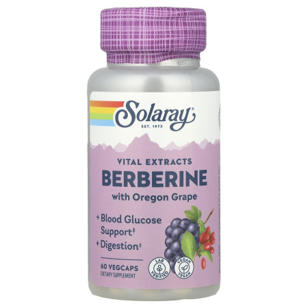Берберин, Berberine with Oregon Grape, Solaray, екстракт коріння, з орегонським виноградом, 60 вегетаріанських капсул