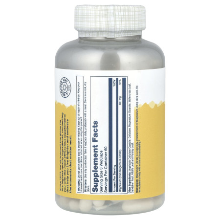 Магний цитрат, Magnesium Citrate, Solaray, 400 мг, 180 вегетарианских капсул