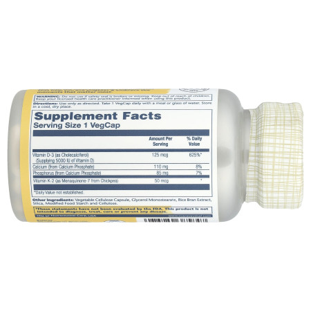 Витамин D3 и K2, Vitamin D-3 & K-2, Solaray, без сои, 60 вегетарианских капсул