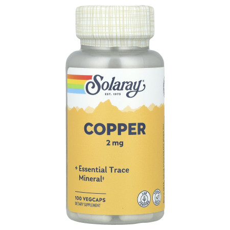 Мідь, Copper, Solaray, 2 мг, 100 вегетаріанських капсул