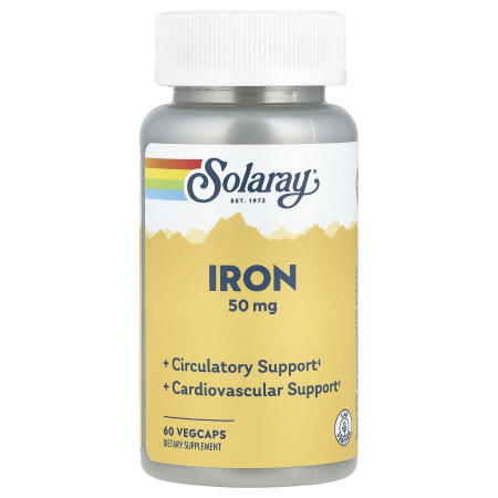 Залізо, Iron, Solaray, 50 мг, 60 вегетаріанських капсул