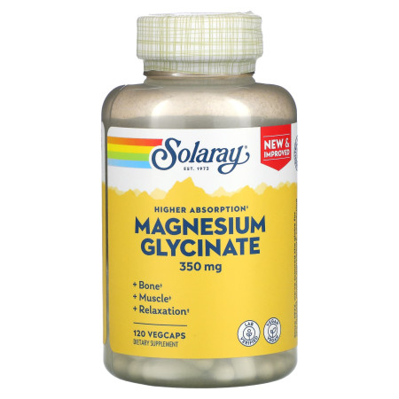 Магний глицинат, Magnesium Glycinate, Solaray, 350 мг, с повышенной усвояемостью, 120 вегетарианских капсул