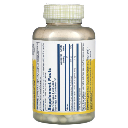 Магний глицинат, Magnesium Glycinate, Solaray, 350 мг, с повышенной усвояемостью, 120 вегетарианских капсул
