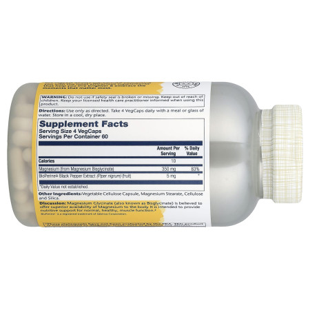 Магний глицинат, Magnesium Glycinate, Solaray, высокая абсорбция, 350 мг, 240 вегетарианских капсул