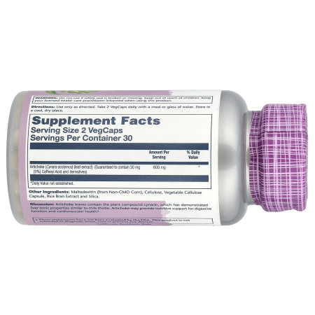 Артишок, экстракт листьев, Artichoke Leaf Extract, Solaray, 600 мг, 60 веганских капсул (300 мг в капсуле)