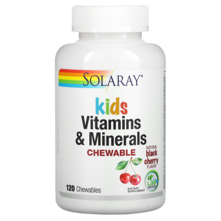 Мультивітаміни для дітей, Children's Vitamins and Minerals, Solaray, смак вишні, 120 табktnjr