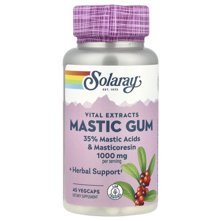 Смола мастикового дерева, екстракт, Mastic Gum, Solaray, 1000 мг, 45 вегетаріанських капсул (500 мг на капсулу)