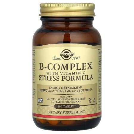 Вітаміни групи В+ вітамін С, B-Complex with Vitamin C, Solgar, стрес формула, 100 таблеток