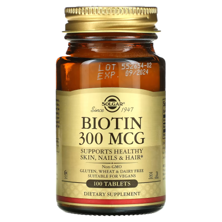 Біотин, Biotin, Solgar, 300 мкг, 100 таблеток