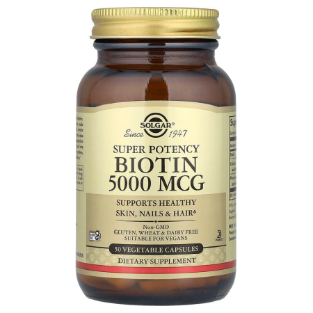Біотин, Biotin, Solgar, 5000 мкг, 50 вегетаріанських капсул